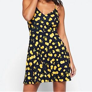 nine britton Navy Blue Mini Dress with Yellow Lemon Print